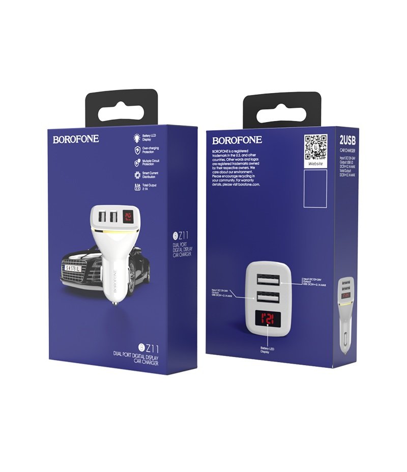 Borofone Dual Port Car Charger Set 2.4 Z11 белая