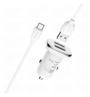 Borofone Dual Port Car Charger Set 2.4 Z13 Type-C Белая