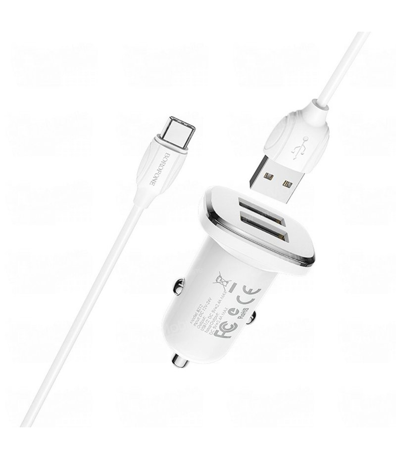 Borofone Dual Port Car Charger Set 2.4 Z13 Type-C Белая